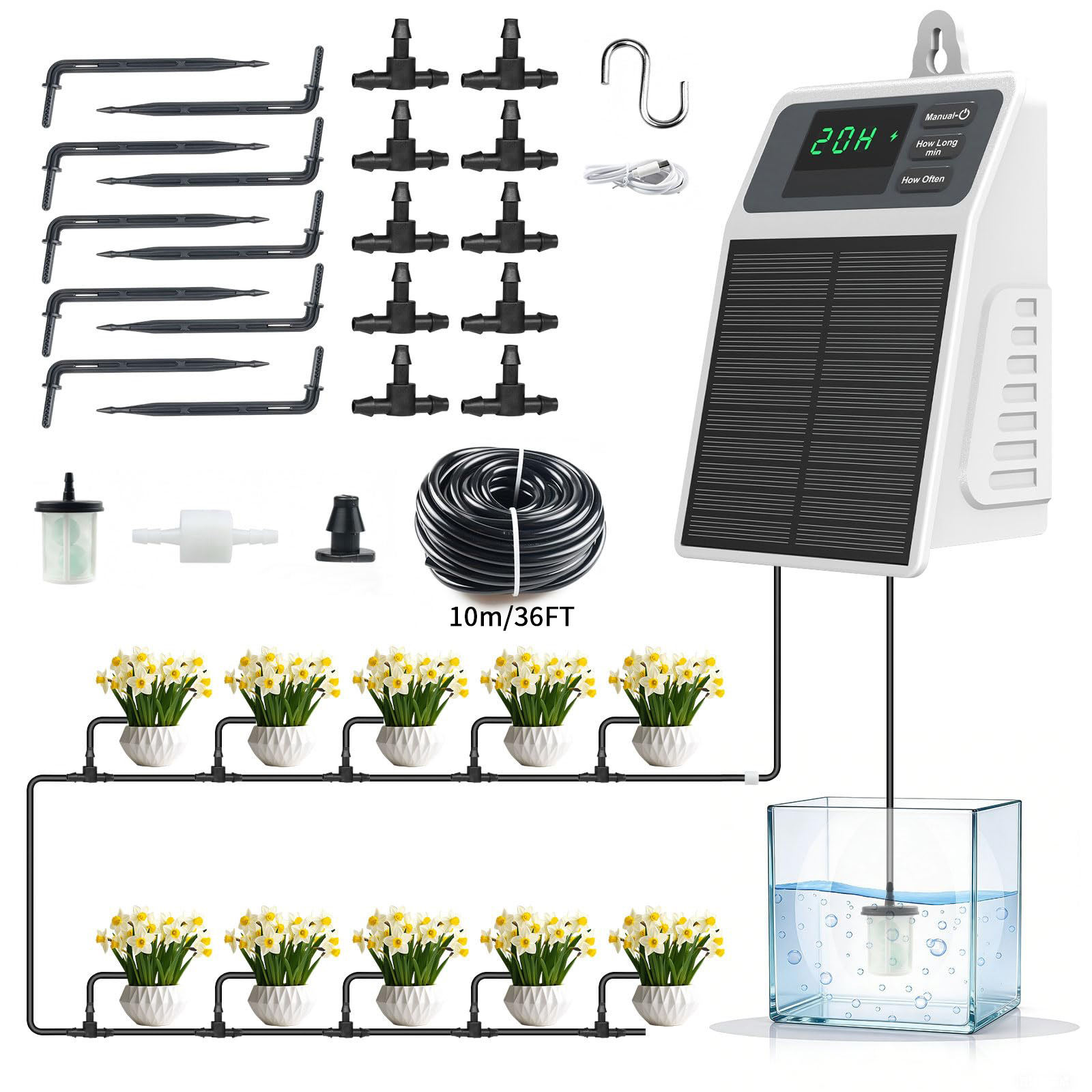 Plant Parent Kit - Verbeterd zonne-energie druppelirrigatiesysteem, automatische plantenbewatering, benodigdheden